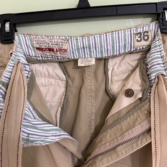 Abercrombie & Fitch Tan distressed baggy Cargo Shorts vintage waist 36 - Picture 6 of 11